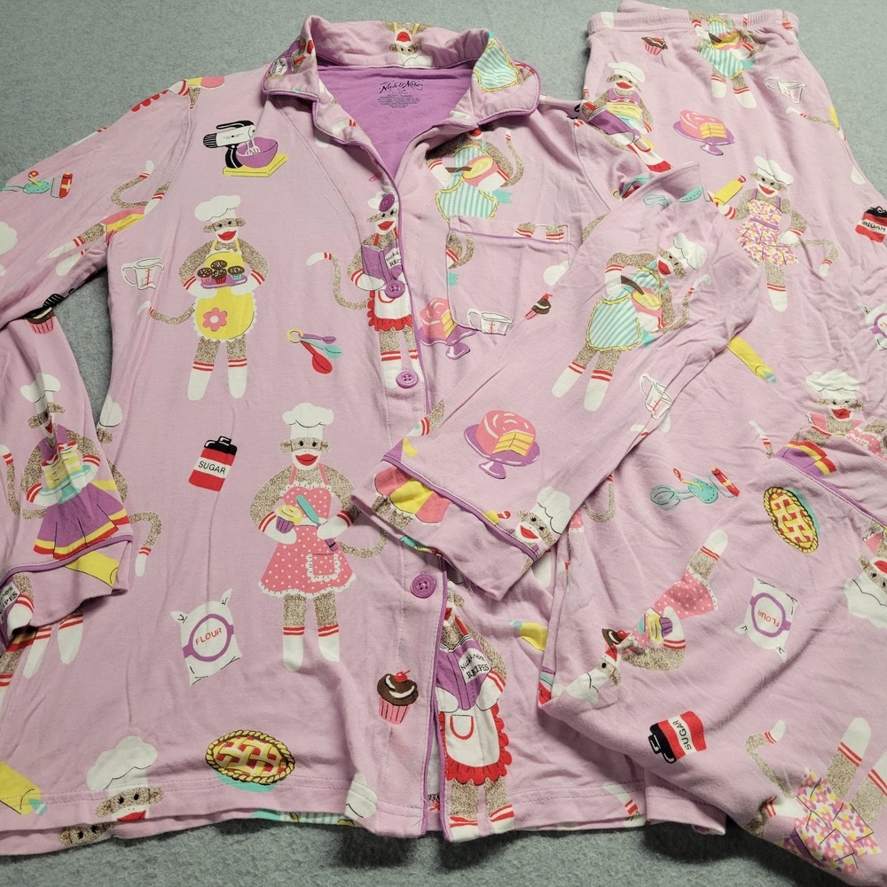 Nick & Nora 2-piece PJ Coat Set‎ Baking Monkey Monkies Size X-Small Pink